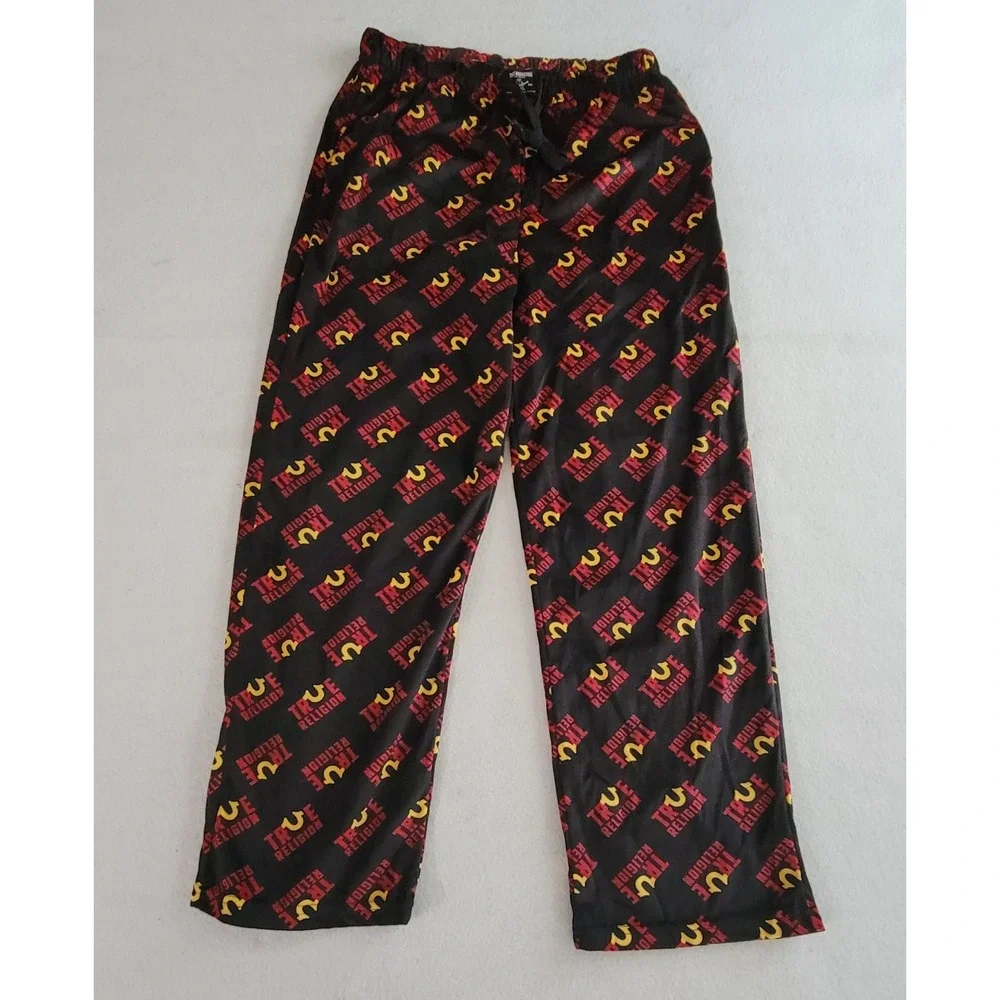 True Religion Men's Black Pajamas with Red and Yellow Logo Print Size L NWT